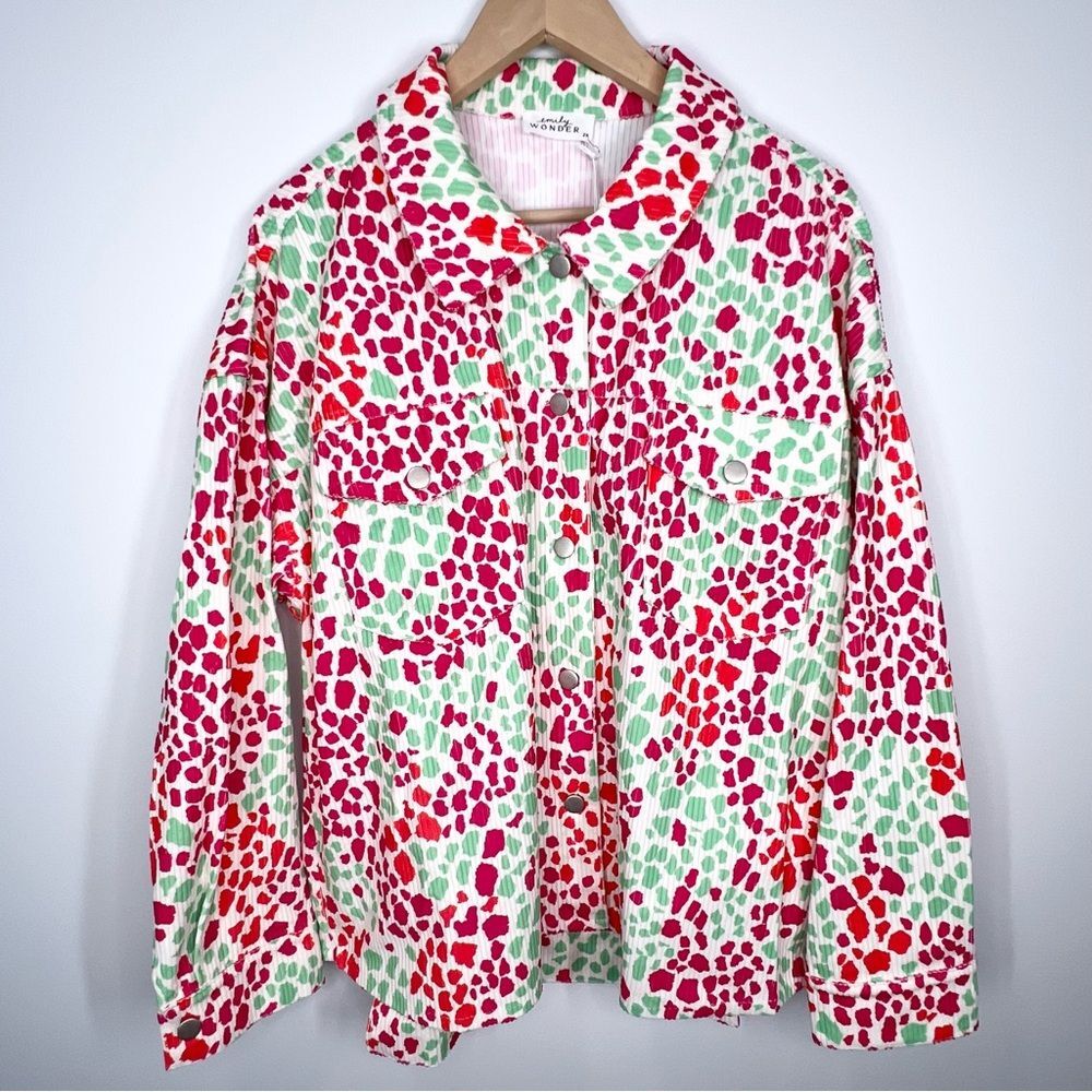 NWT Emily Wonder Colorful Corduroy Button Front Jacket Shacket 2X